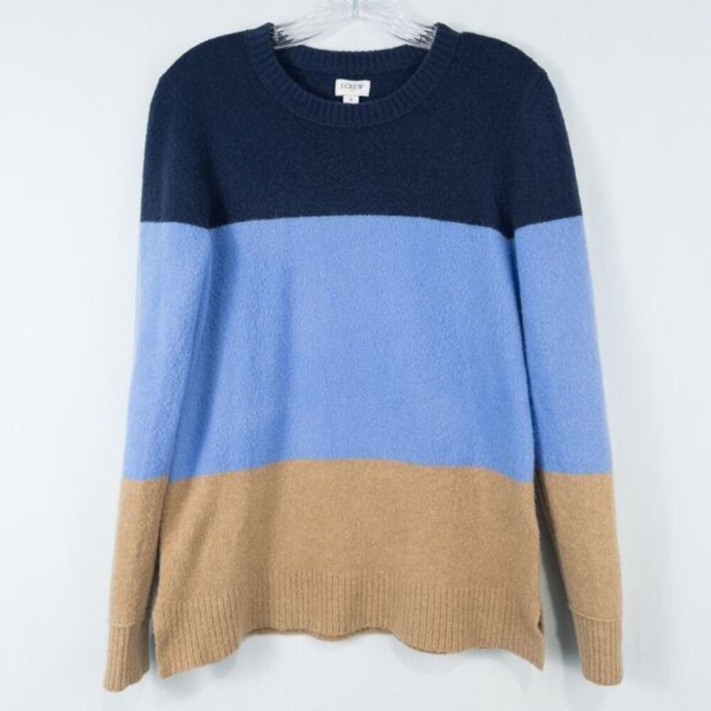 J Crew Womens Colorblock Crewneck Extra Soft Yarn Sweater Size Small Cozy Preppy